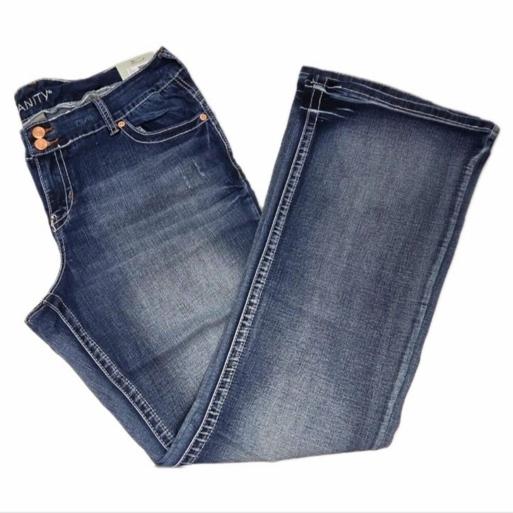 Vanity Uplift Orange Stitch Flare Blue Jeans 33x33 Mid-rise Women's NWT - Picture 5 of 15